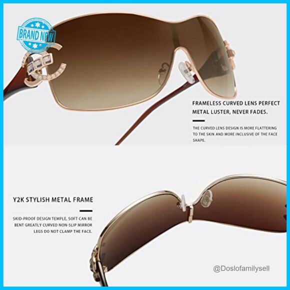 Oversized Y2K Wrap Around Sunglasses Trendy Frameless Shield Fashion Glasses